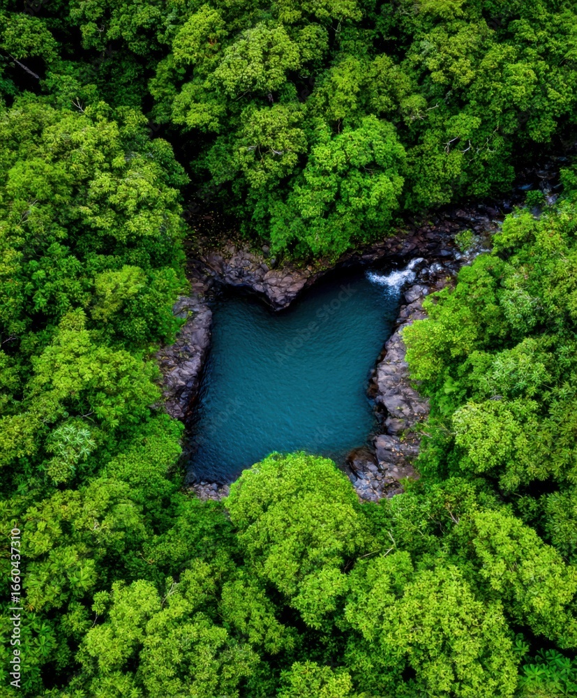 Naklejka premium Heart shaped pool in the rainforest