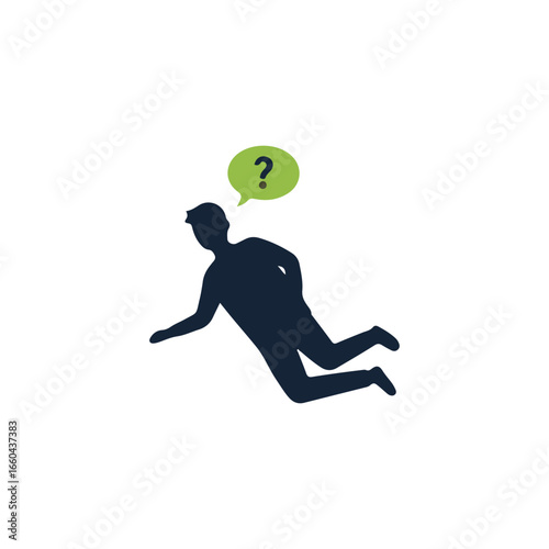 Silhouette of a person falling, question mark above, conveying confusion or uncertainty.