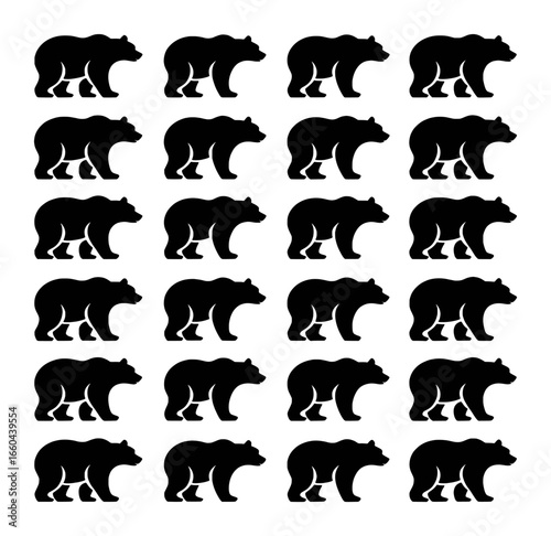 A grid of black bear silhouettes on a white background