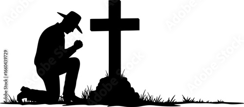 Cowboy Praying at Memorial Cross
