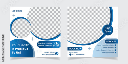 Medical social media post template, Healthcare poster design, Modern healthcare banner design