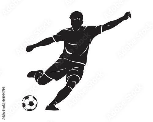 Soccer Player Kicking Ball Silhouette Vector Illustration