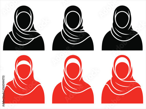 Black red hijab figures woman female