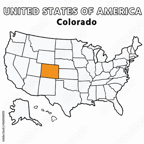 Colorado state highlighted map on United States of America map detailed vector illustration