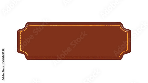Illustration of a brown rectangular banner with a golden border and decorative corner accents design element