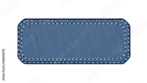 Illustration of a blue rectangular patch with a stitched border and textured fill design element