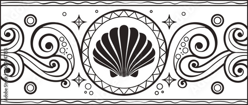Vector art of elegant seashell design with swirling waves and decorative elements
