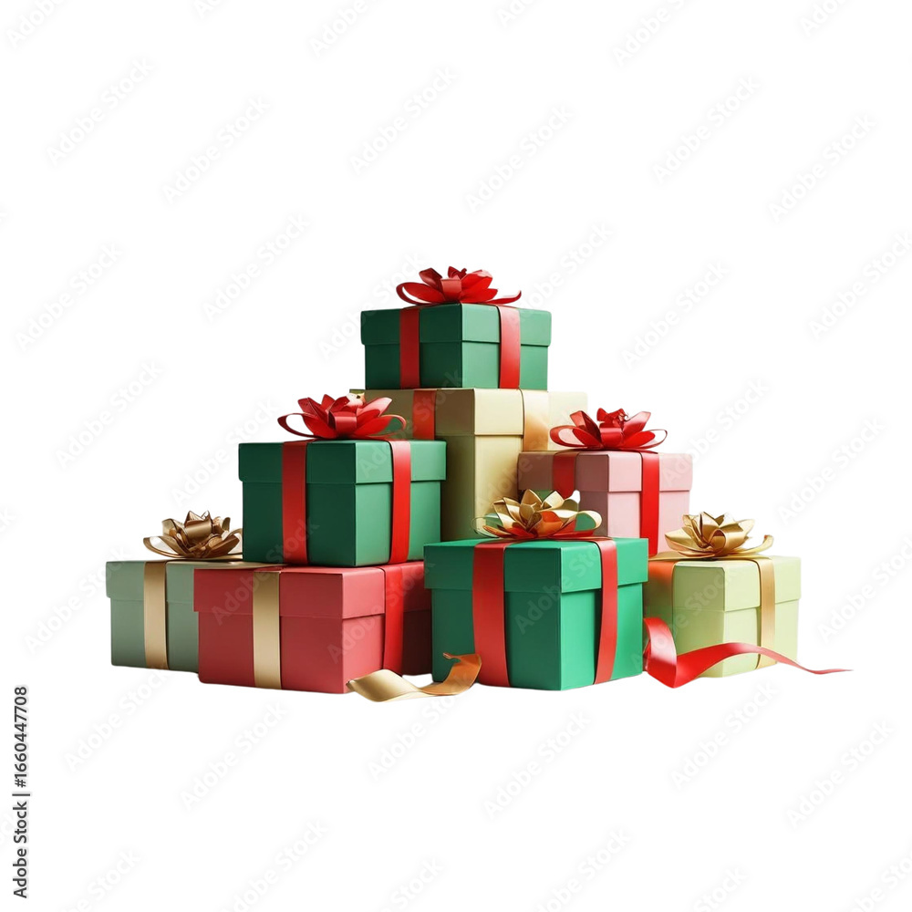 Obraz premium Realistic Christmas Gift Boxes with Ribbons on White Background 