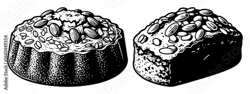 Nut Cake Pastry Set Vector