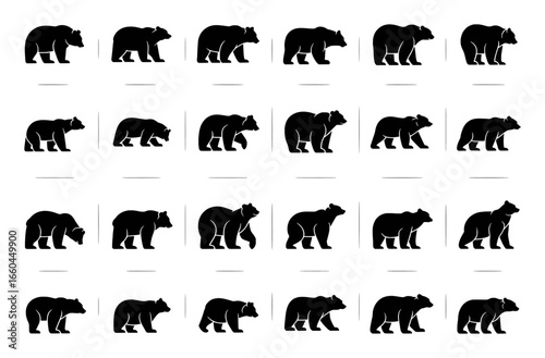 Collection of Black Bear Silhouettes in Various Poses