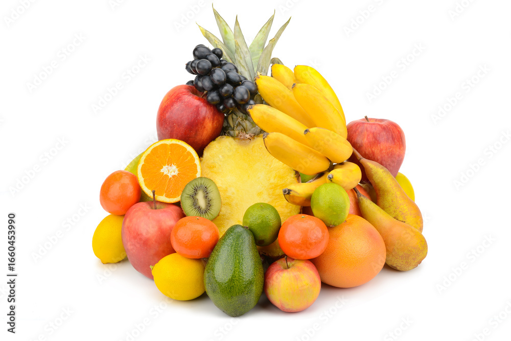 Large Assortment of Fresh Fruits isolated on white background. Large Assortment of Fresh Fruits isolated on white background.