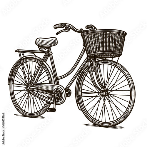 Vintage bicycle with front basket in classic design and style  