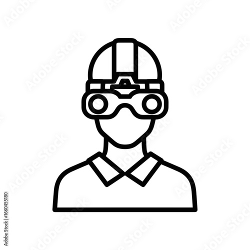 Construction worker wearing safety helmet and goggles in outline style  