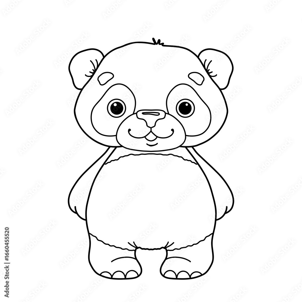 Fototapeta premium Cute little panda. Isolated outline of a cartoon character. Panda bear. Black and white hand-drawn graphics. Coloring book for children. Vector illustration isolated on white background.