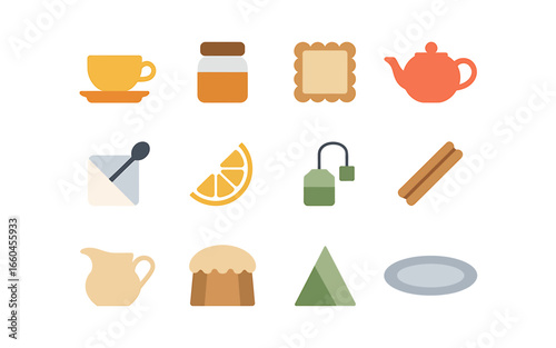 Flat Design Illustration of Tea Time with Tea Cup Teapot and Various Treats Perfect for Blogs and Websites