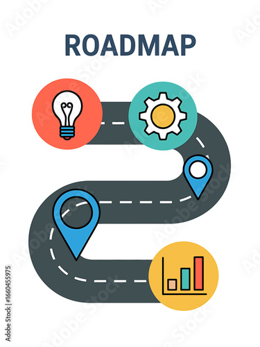 Strategic Business Roadmap Illustration with Milestones Ideas and Progress Visualization for Project Management and Planning Success