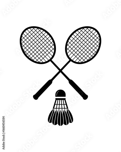 Minimalist Badminton Sport Concept Black and White Graphic with Rackets and Shuttlecock for Posters and Design Projects related to Athletics
