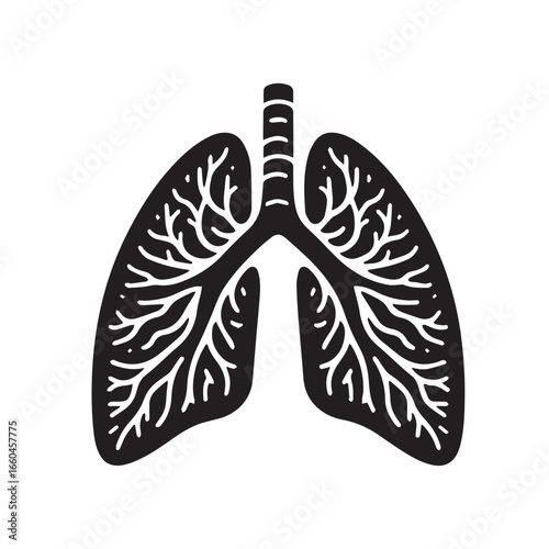 Striking black and white graphic of human lungs, symbolizing health and respiration