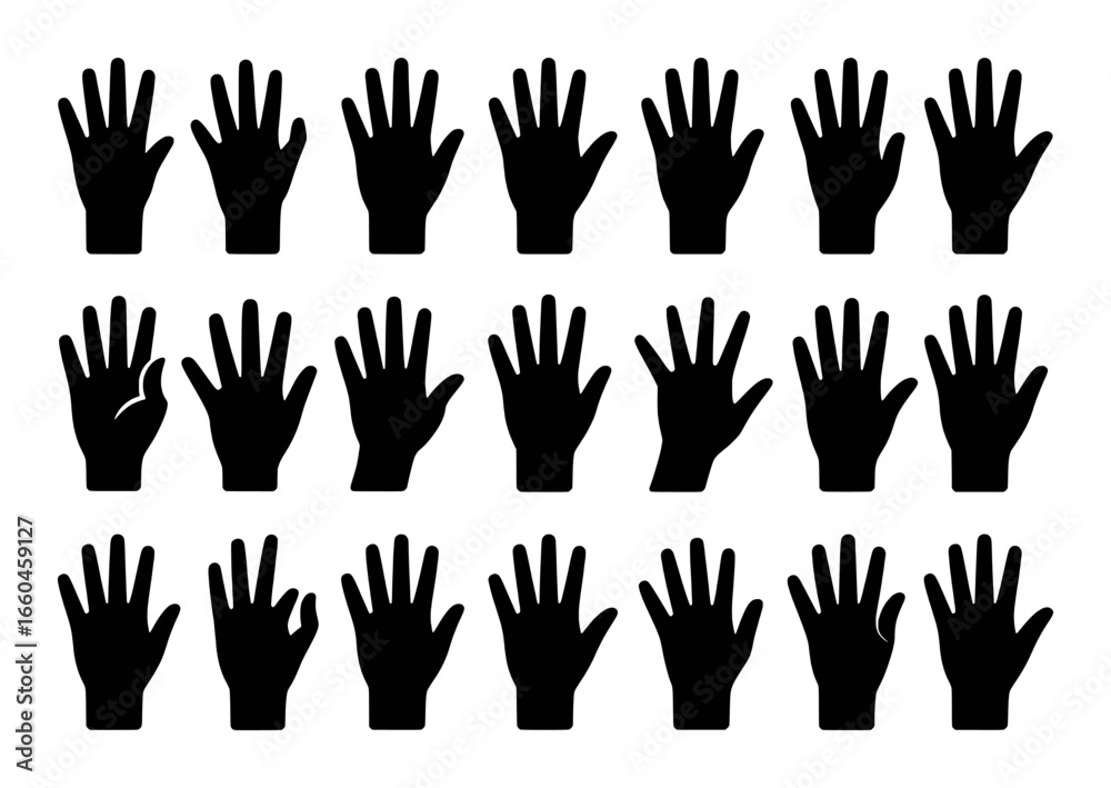 Fototapeta premium Collection of Black Silhouette Hands on White Background