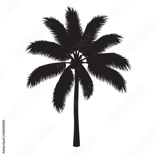 Bold black silhouette of a lush palm tree, perfect for tropical vibes and vacation themes