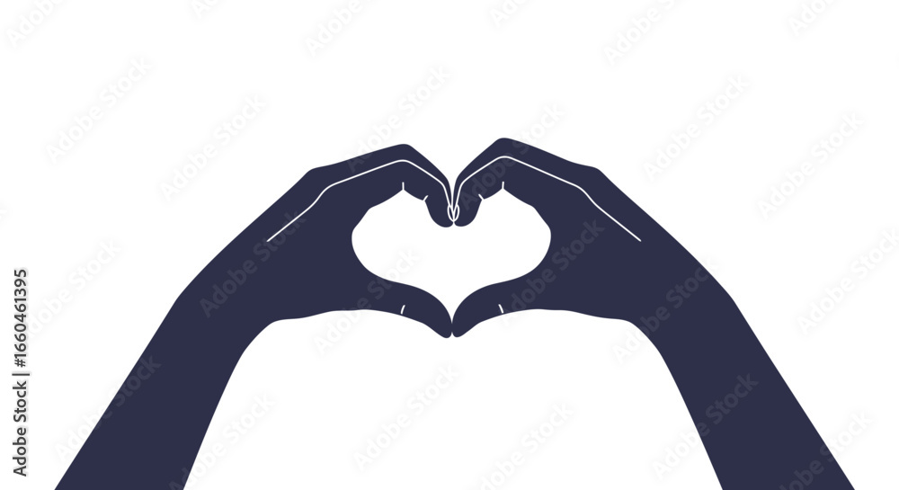 Obraz premium Heart symbol made with hands in minimalistic dark silhouette style on white background