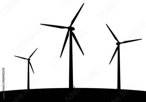 Striking Black Silhouettes of Three Wind Turbines on a Minimalist Landscape.