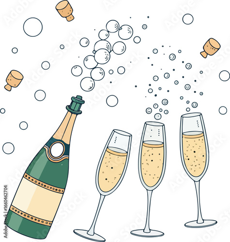 champagne bottle and glass