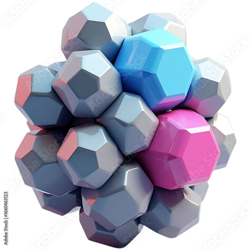 Abstract 3D Geometric Cluster with Accent Colors	
