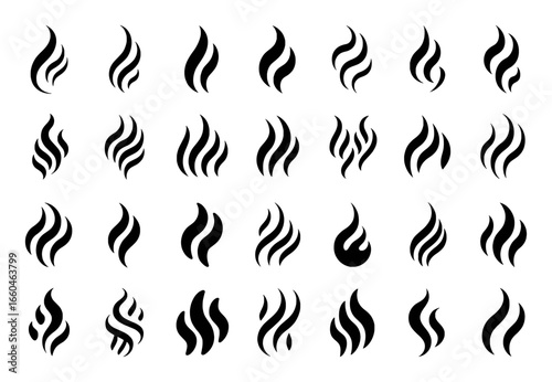 Collection of Black Smoke and Steam Icons on White Background