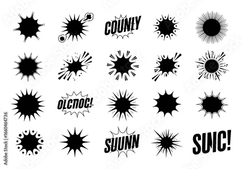 Collection of Black Starburst and Explosion Speech Bubbles
