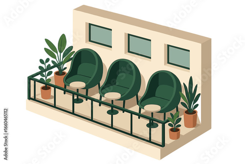 Stylish modern outdoor seating area with plants and furniture showcasing urban lifestyle