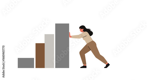 Career growth and challenges concept with woman pushing bar graph