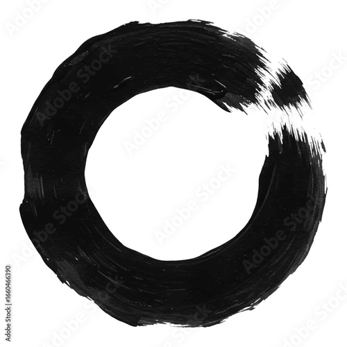 Abstract Black Paint Stroke Circle Element Isolated Hand Drawn Watercolor Painting Illustration Modern Artistic Style