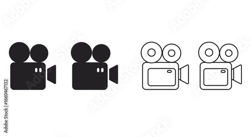 Minimalist video camera icons in solid and outline styles