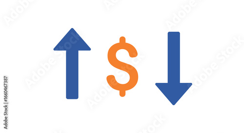 Upward and downward trends in currency with dollar symbol in minimalist design