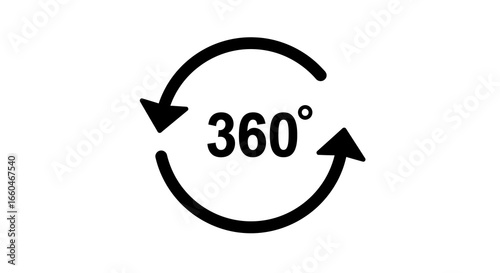 360 degrees symbol with arrows for rotation and navigation