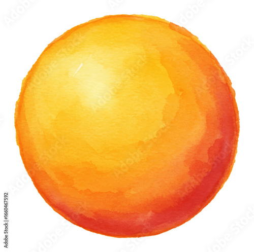Bright Vibrant Sun Sphere in Orange Yellow Red Gradient Isolated Hand Drawn Watercolor Painting Illustration