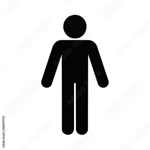 Black silhouette of a person standing with arms down and legs together on a white background image on transparent background