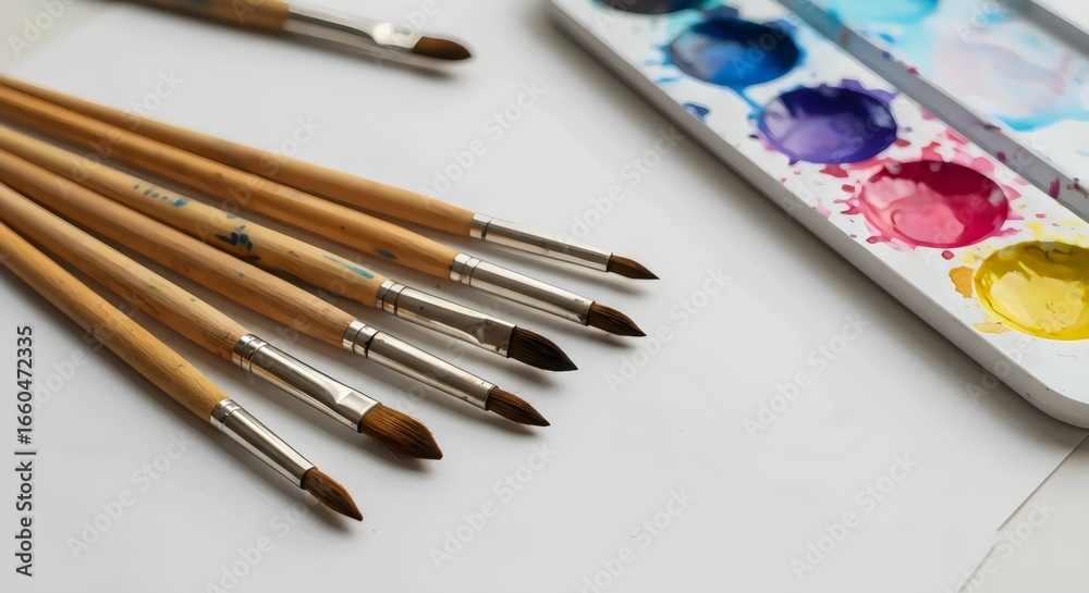 Obraz premium Detailed Artist Station with Precise Watercolor Mixing Techniques on Ceramic Palette