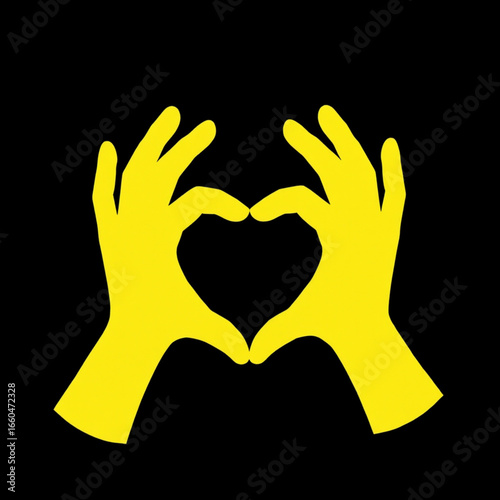 Express your love and affection with this captivating image of yellow hands forming a heart shape against a black background. This visually striking image is perfect for expressing emotions, ...