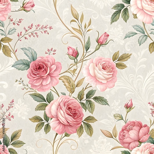 Seamless floral pattern with roses in vintage decorative style