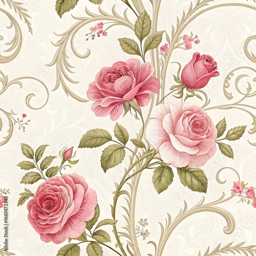 Seamless floral pattern with roses in vintage decorative style