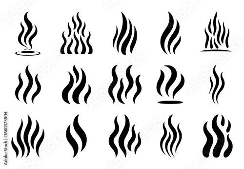 Collection of stylized black and white smoke and steam icons