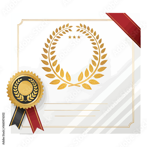 Certificate with Laurel Wreath and Ribbon | Award Achievement Diploma Vector Illustration