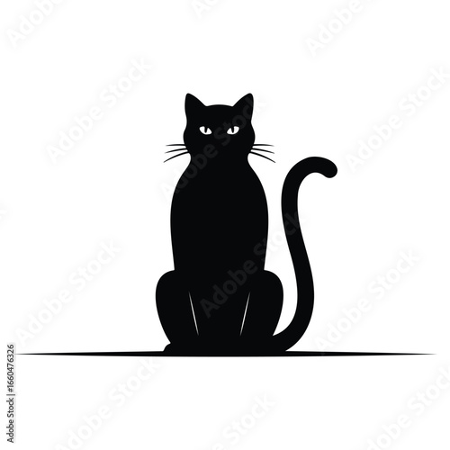A simple vector cartoon illustration of a cute black and white cat and mouse silhouette