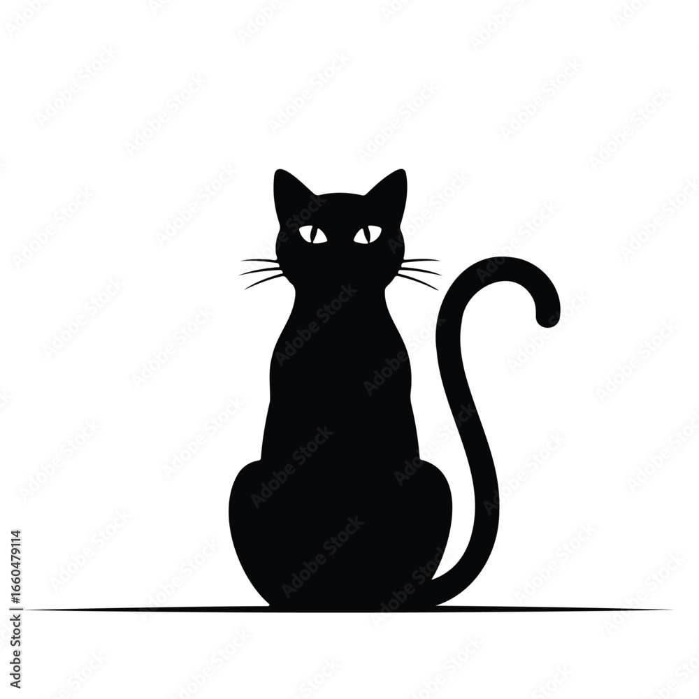Fototapeta premium A cartoon black cat vector illustration with a cute silhouette of a domestic kitten, perfect for pet-themed design for Halloween