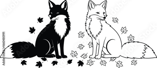 Fox in Leaves Silhouette