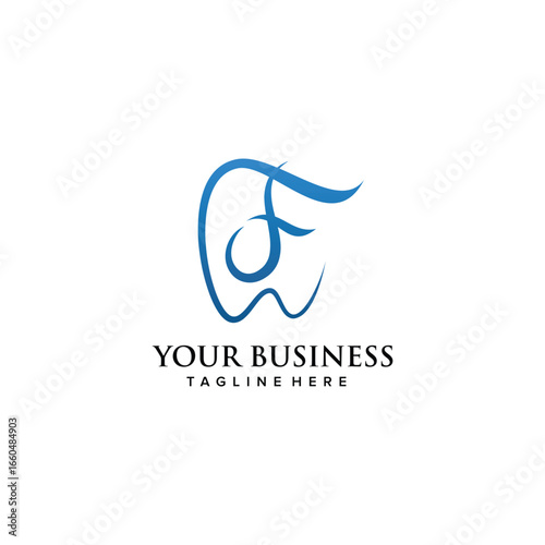 Dental clinic initial letter F logo design continuousline luxury style
