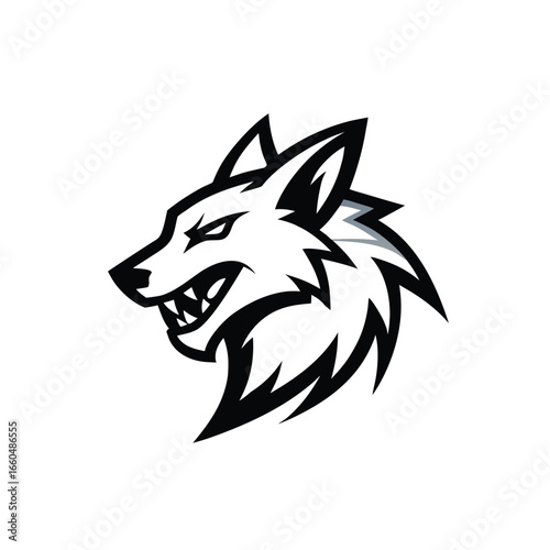Fearless wolf head logo in bold side profile with detailed black outlined features Vector illustration