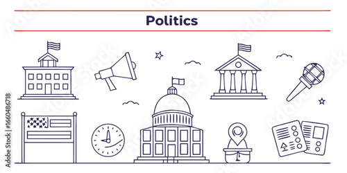 Minimal line icons set for politics and government themes